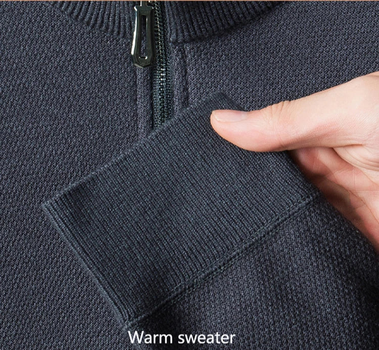 High Quality Velvet Thickening Sweater Bottoming Shirt, Men's Half Zip Pullover, Casual Loose New Warm T-shirt, Knitwear.