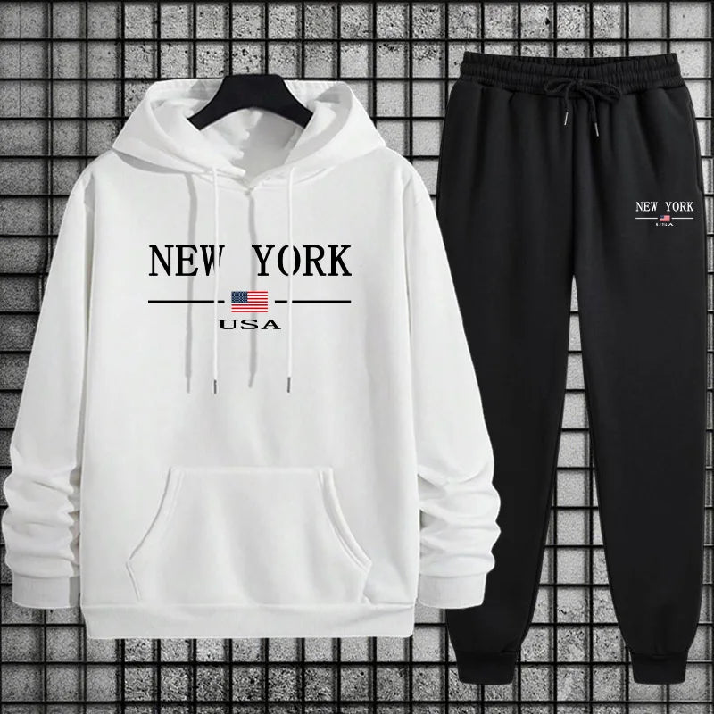 Men's Sportswear Sweatshirt + Pants 2piece Set Autumn Winter Daily Casual Sporty Jogging Suit Male Urban Fashion Hoodie Outfits.