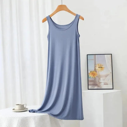 Plus Size Modal Langes Kleid Damen Frühling Sommer Lose A-Linie Bodenrock Home Nachtwäsche Ärmelloses Kleid in reiner Farbe