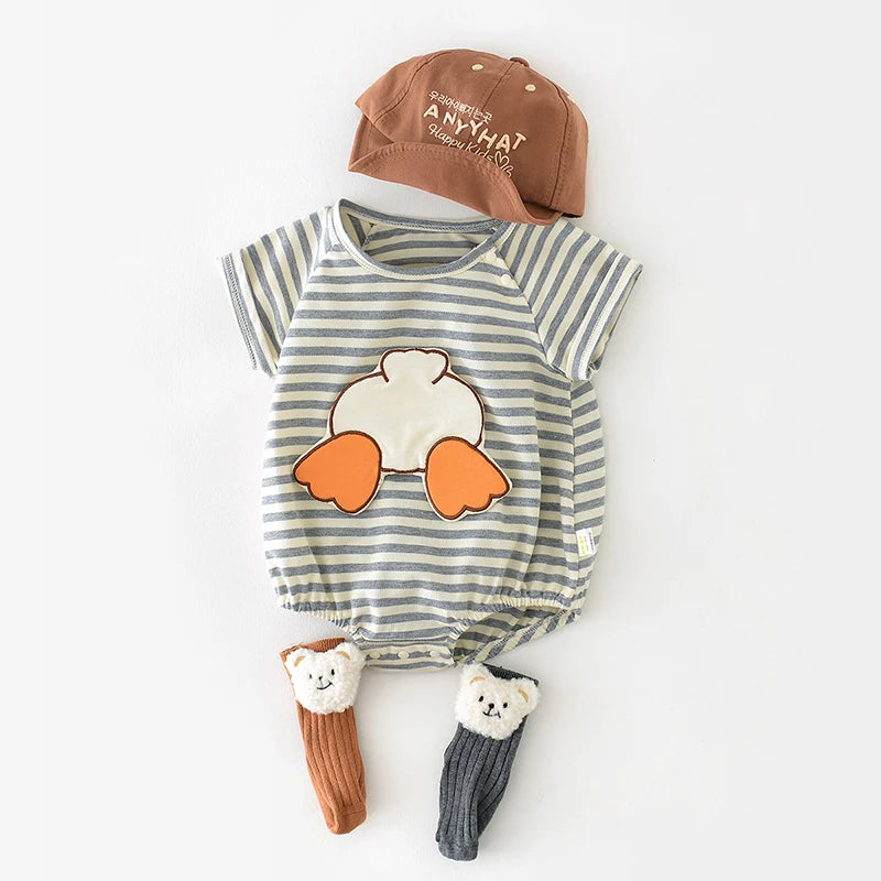 Milan cel Sommer Baby kleidung neue dünne Streifen Bodysuit Cartoon Entlein Kurzarm ein Stück für Neugeborene Jungen Mädchen.