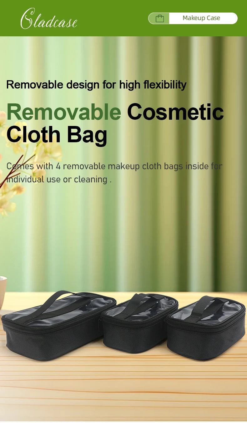 GLADCASE Makeup Case Large Waterproof Makeup Toolbox Professional With Brush Holder Beauty Cosmetic Suitcase Make Up Organizer.