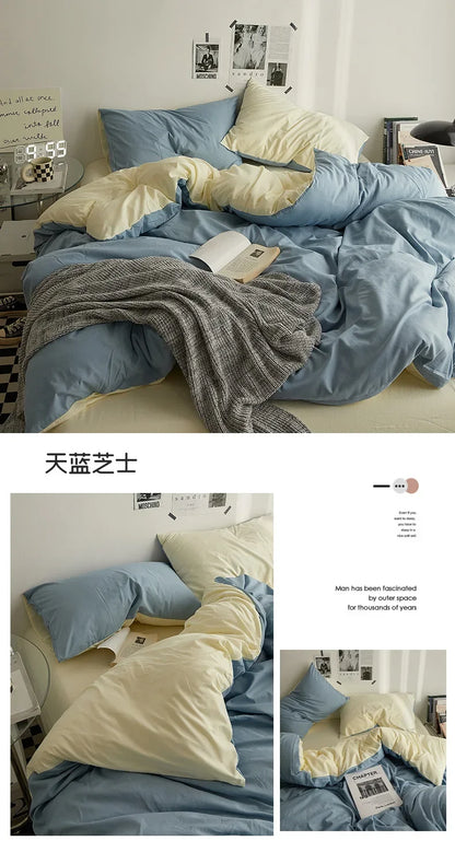High Quality Solid Color Double Washed Cotton Bedding 4 Pieces Set Student Dormitory Bed Linen Duvet Set Bed Suit
