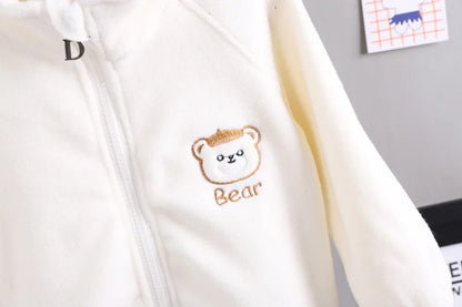 2025new winter girls plush set for boys casual sports two-piece set for baby toddler outdoor clothing sets.