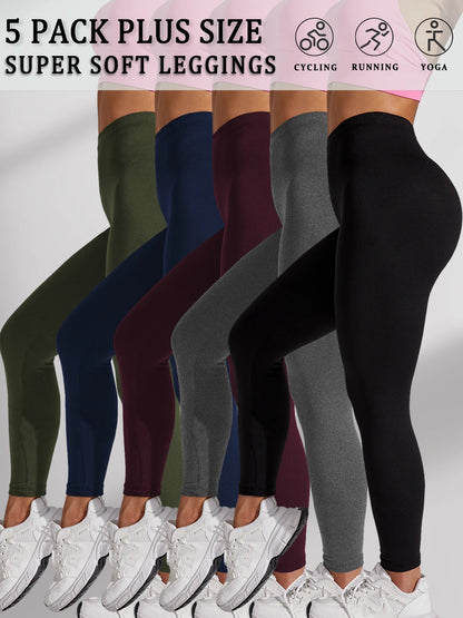 Plus Size 5 Pack Super Soft Sport Leggings For Women  No See Through Workout Running Yoga Athletic Leggings RUNNING.