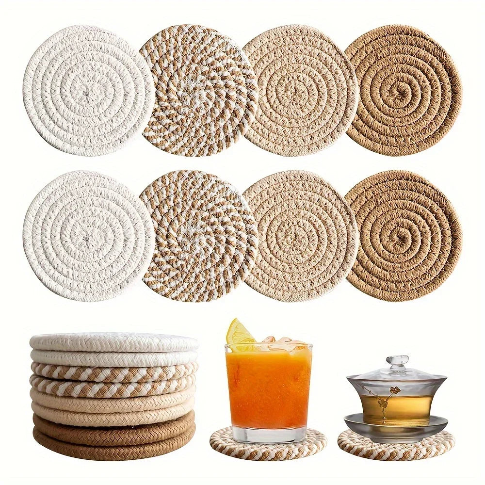 4pcs Absorbent Drink Coasters, Minimalist Cotton Fabric Coasters with Non-Woven Lining for Coffee Table Home Decor.