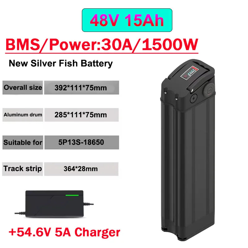 Silver Fish 36V/48V/60V 10Ah 20A lithium battery pack suitable for 1800W handheld folding two wheeled scooter battery+5A charger