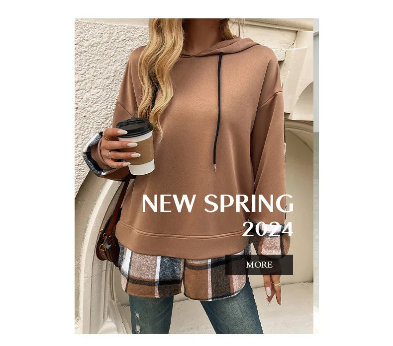 Women's Hoodie For Autumn And Winter 2025; Color-blocked Casual Pseudo Two-piece Raglan Long-sleeved Sweat For Women.