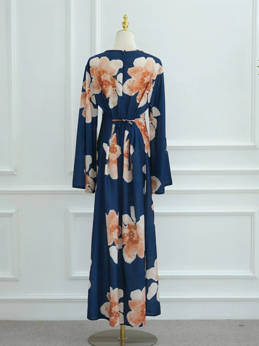 Muslim Women Dubai Abaya luxury Flower Print Long Dress Kaftan Ramadan Robe Femme african Maxi dresses Islam Clothing Kebaya.