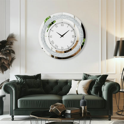 60/80CM Bling Silber Runde Spiegeluhr Glam Sparkle Twinkle Shining verspiegelte Wanduhr für Heimdekoration