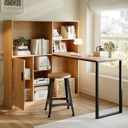 Computertisch Bücherregal-Tisch Schranktisch Arbeitstisch Schrank Schreibtisch Naturfarbe 120 cm (ohne Hocker)