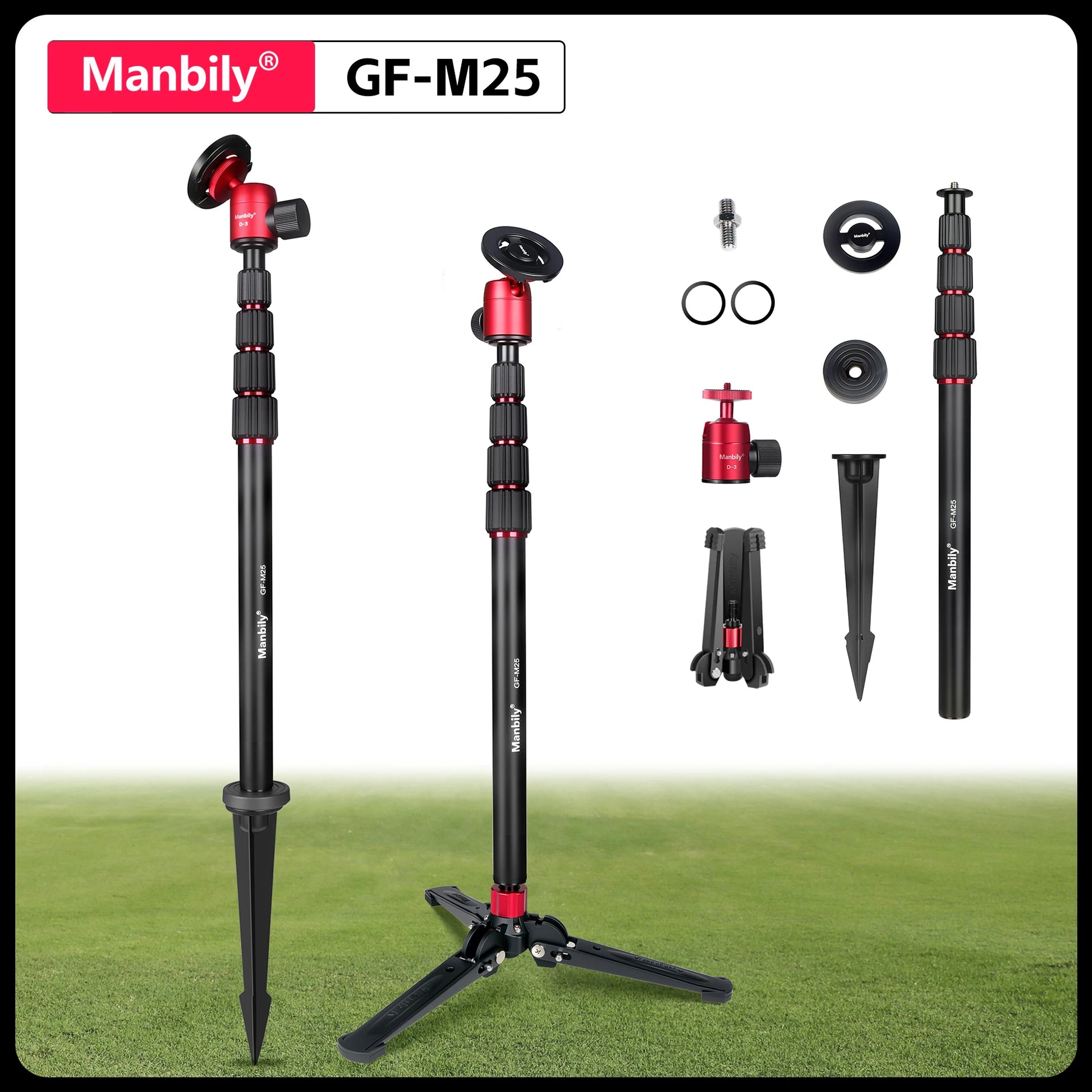 Manbily GF-M25 Aluminum Magnetic Golf Monopod Selfie Stick with Ground Spike Stakes Magnetic Tripod Stand for Golf Traing.