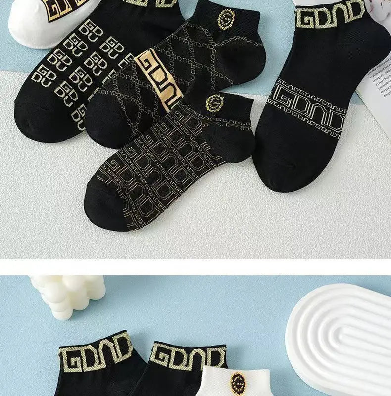 5/10/20 Pairs Mens Socks Short Breathable Luxury Socks Designer Brand Low-Cut Fashion Trendy Socks Geometric Pattern.