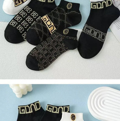 5/10/20 Pairs Mens Socks Short Breathable Luxury Socks Designer Brand Low-Cut Fashion Trendy Socks Geometric Pattern.