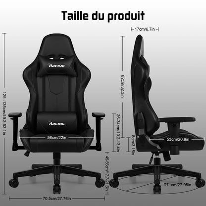 AUTHMIC Ergonomischer Gaming-Stuhl mit verstellbaren Armlehnen, verstellbarer Rückenlehne, PU-Ledersitz für den Rennspielaufbau im Home Office