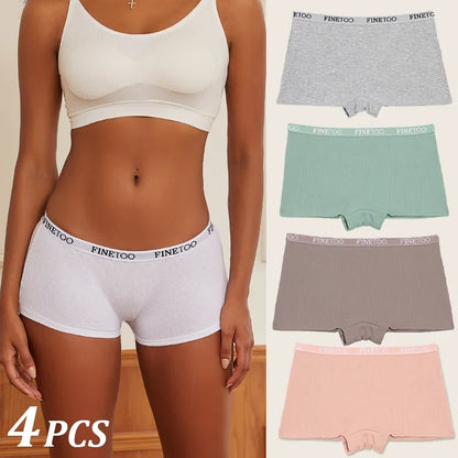 4Pcs Women Cotton Boxers Underwear Seamless Ice Silk Shorts Solid Color Ladies Soft Boyshorts Plus Size Cotton Boxers M/L/XL.