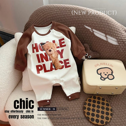 Ins 2024 Frühling Herbst Baby Jungen Bodysuit Baumwolle gestreiften Cartoon gedruckt Langarm Kleinkind Jungen Stram pler Neugeborene Jungen Outfits.