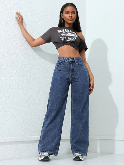 Jeans Women Denim Pant Wide Leg Pants Denims High Waist Washed Distressed Basics Straight Trousers 2025 Streetwear Floor Length.