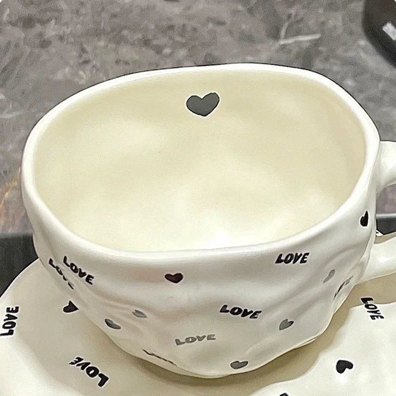 240ml Irregular Ceramic Coffee Cup and Saucer High Appearance Level Afternoon Teacup Office Home Milk Cup Water Cups for Couples.