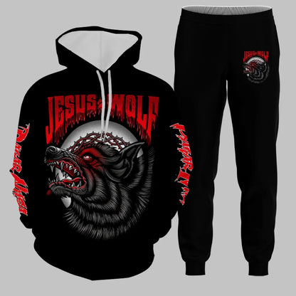 Men's Hoodie Set Funny 3D Wolf Print Hoodies Pants Sports Suit Autumn Winter Casual Sweatshirts 2 Piece Outfit Fashion Tracksuit.