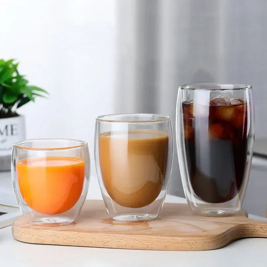 Heat Resistant Double Wall Glass Cup 80-650Ml Beer Milk Coffee Water Cups Transparent Cup Wholesale Glass Drinkware Mug Set Gift.