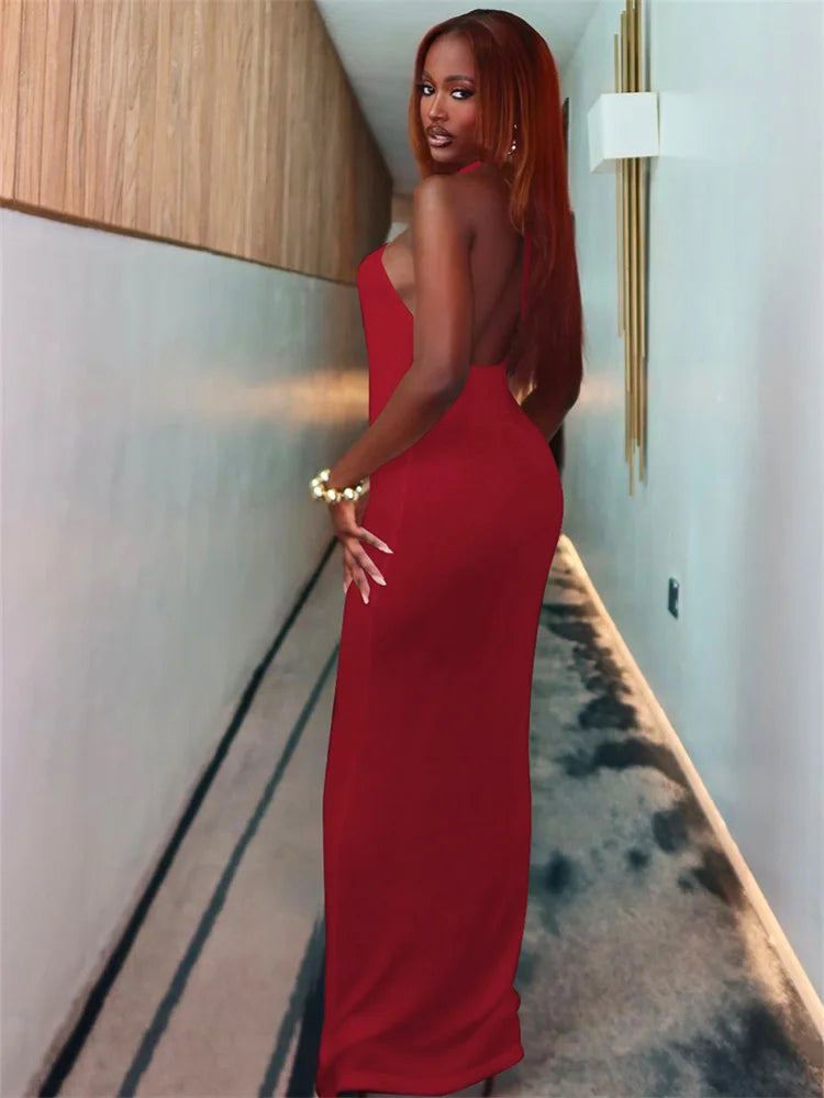 Seltsame Puss Sexy Frau Kleid Ärmellose Hohl Backless Metall Ringe Dünne Elastizität Einfache Party 2025, Sommer Trend Vestidos.