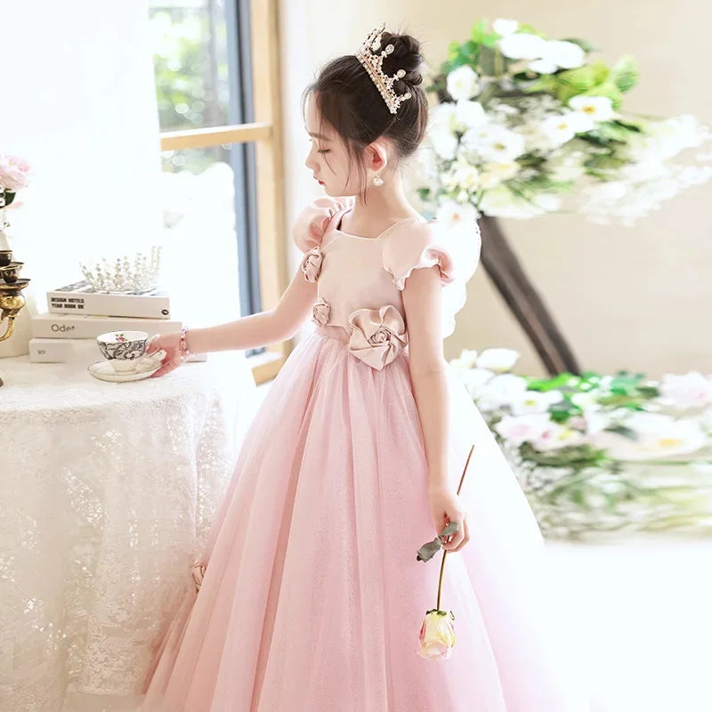 Elegantes Mädchen Flauschiges Spitzenkleid Prinzessin Tüllkleid Geburtstag Hochzeit Kostüme Vestidos Mädchen Performance Party Outfit für Kinder.