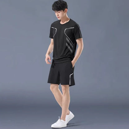 Plus Size Men's Quick-Drying Short-Sleeved Shorts Suit Sportswear Men's Leisure Sports Running Fitness T-Shirt Shorts Set men.