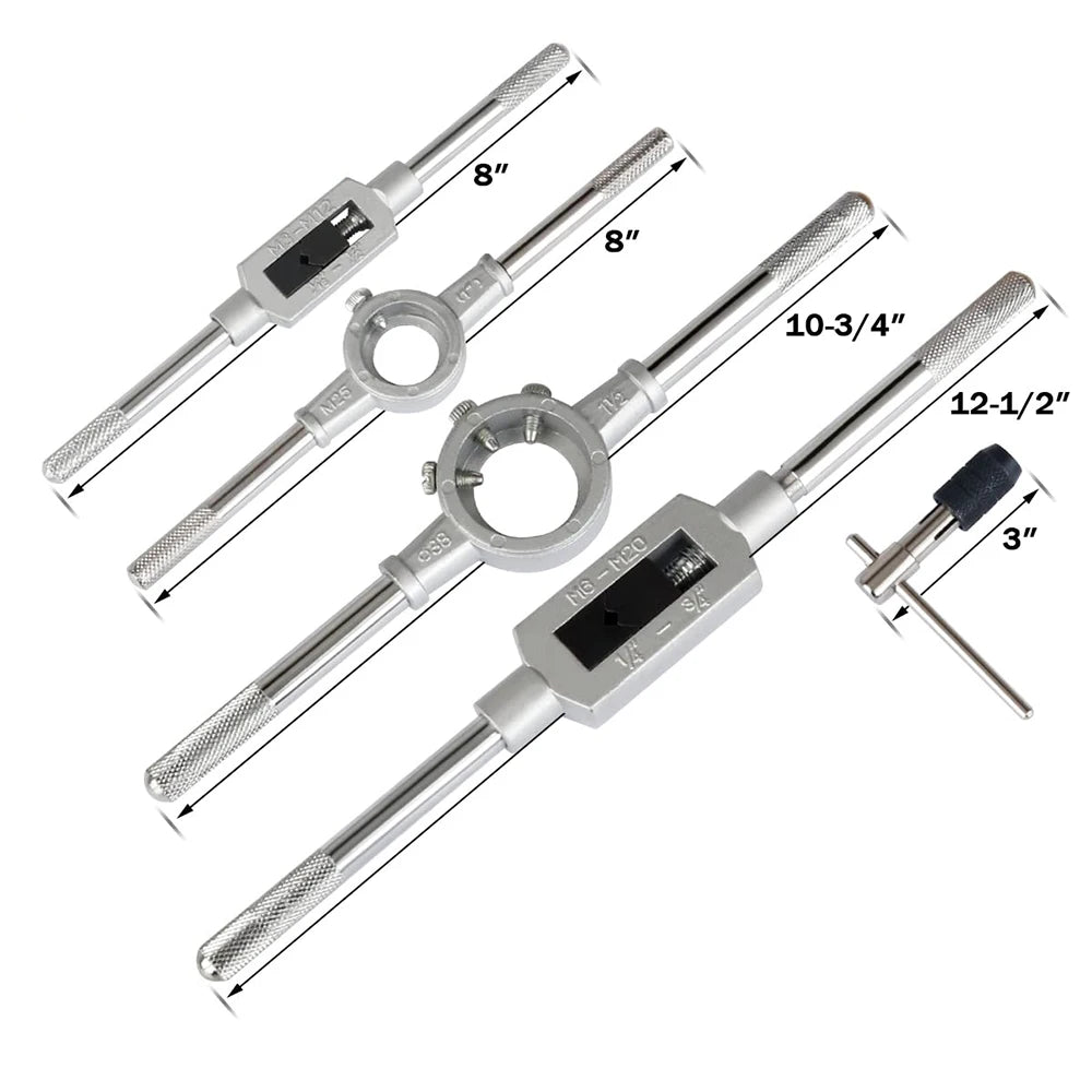 Rimoody 110-teiliges Gewindebohrer- und Sterbenlagerstahl-Titan-Werkzeugset, metrische und standardmäßige Gewindebohrer- und Matrizenhalter, Werkzeug- und Autoreparatur-Werkzeug-Set-Box