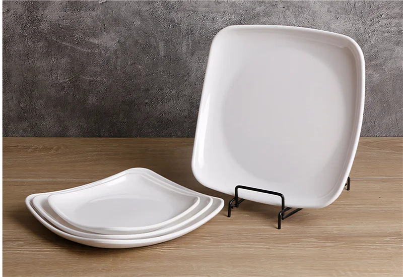 Melamine White Dinner Plate Fast Food Square Dishes School Rice Meal Serving Trays Cheap Hotel Table Decoration and Accessories.