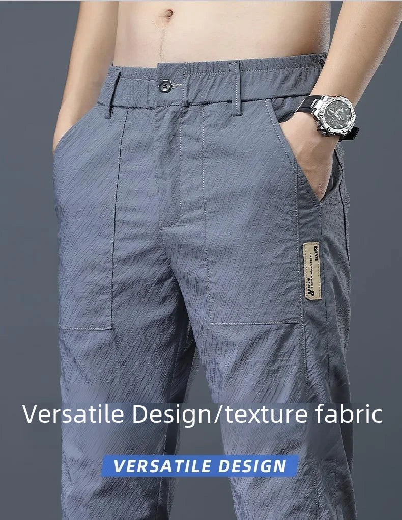 Men's Ice Silk Ultra-thin Casual Pants Korean-style Trendy Loose-fit Straight-leg Lightweight Quick-dry Long Trousers For Summer.