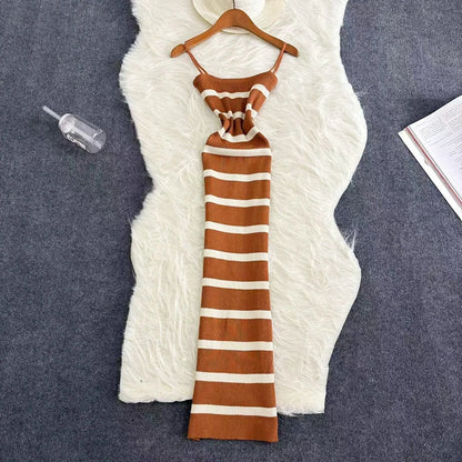 Sommer Streifen Elastische Bodycon Strap Kleid 2024 Sexy Strand Sommerkleid Frauen Beiläufige Dünne Bleistift Vestidos Maxi Langes Kleid.