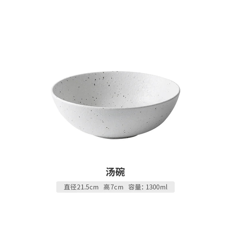 Japanese-style Tableware Set Bowls and Plates Round White Ink Point Dinner Plates Home Creative Western Dishes Dinner Plates.