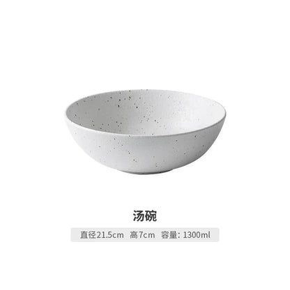 Japanese-style Tableware Set Bowls and Plates Round White Ink Point Dinner Plates Home Creative Western Dishes Dinner Plates.