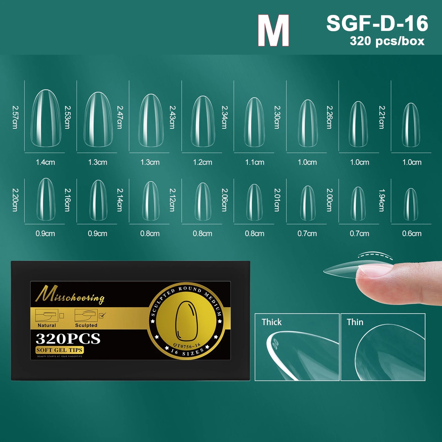 16 Sizes Curved Arch Soft Gel False Nail Tips Full Cover Press on Almond Capsules French Coffin Artificial Fake Nails Extension.