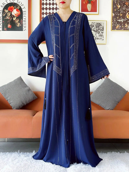 New Women Elegant Dress Chiffon Open Abaya with Zipper Muslim Women Dress Islamic Clothing Cardigan Abaya Women Muslim Dress.