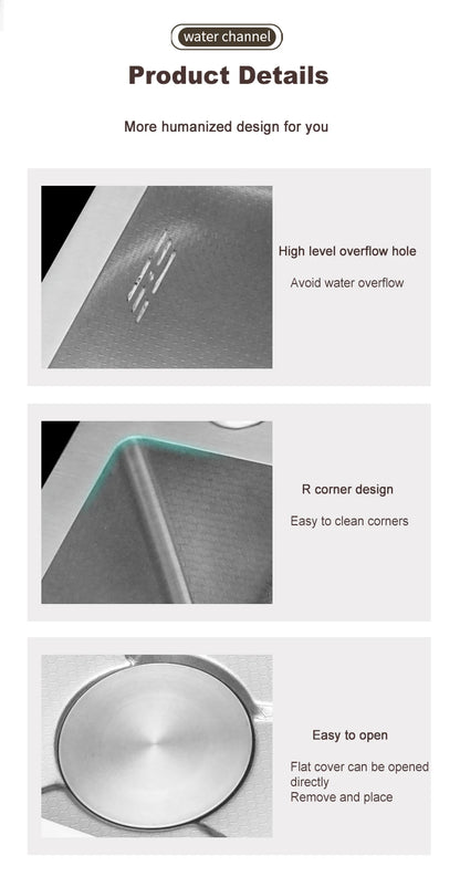 304 Stainless Steel Kitchen Sink Silver Embossed Large Single Slot Home Improvement Multifunction Wash Basin For Kitchen