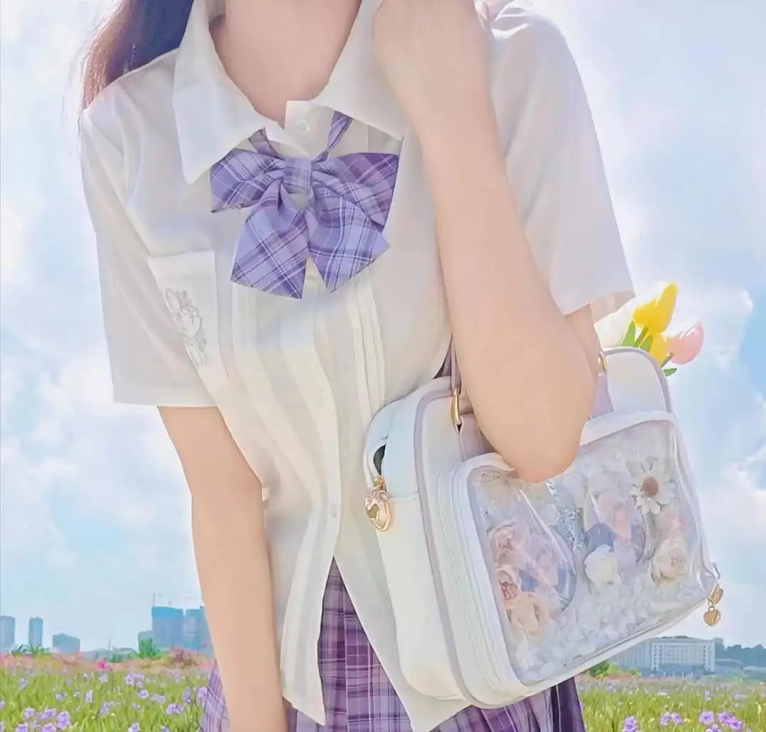 Y2K Cute Bow Ita Bag Girl Transparent Messenger Bag Women Fashion Shoulder Crossbody Bag Ladys DIY Badge Tote Bag Lolita Handbag.