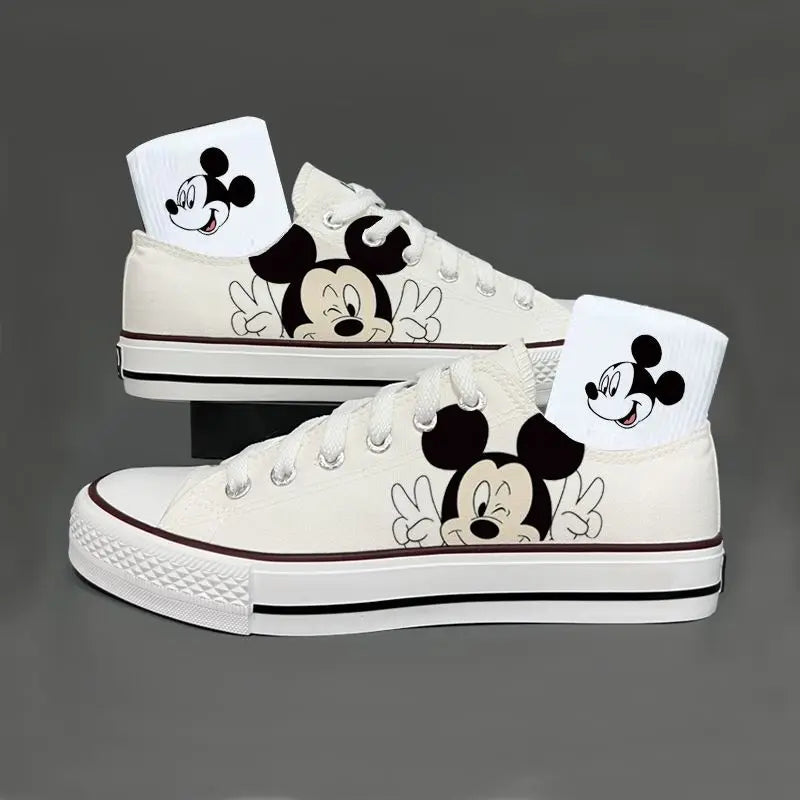 Girl Boys Kids Disney Mickey Mouse White Black Canvas Shoes Casual Cartoon Comfort Children Print Shoes Size 35-44.