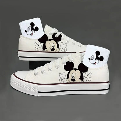 Girl Boys Kids Disney Mickey Mouse White Black Canvas Shoes Casual Cartoon Comfort Children Print Shoes Size 35-44.