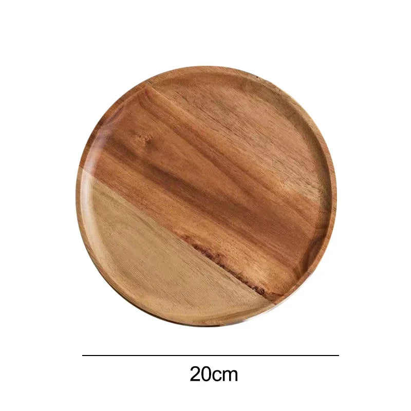 Wooden Tray Simple Round Serving Tray Retro Wood Plates Fruit Dessert Tray Snack Fruit Platter Food Plate Dish Storage Tray.