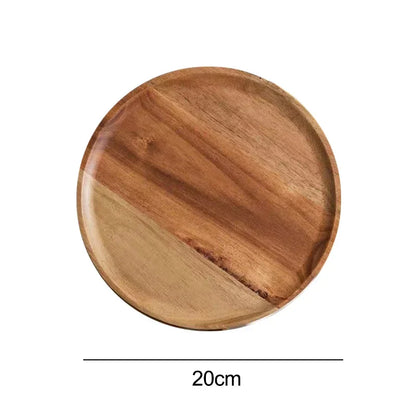 Wooden Tray Simple Round Serving Tray Retro Wood Plates Fruit Dessert Tray Snack Fruit Platter Food Plate Dish Storage Tray.