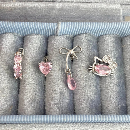 Cute Pink Zircon Cat Stainless Steel Ear Bone Nail Water Droplet Pendant Small Earrings for Women Cochlear Puncture Accessory.