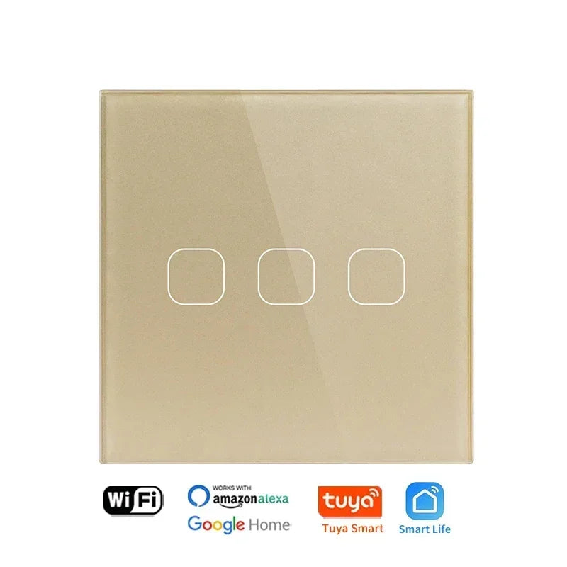 Smart Switch ohne Neutralleiter 1 2 3 4 Gang Wifi Wandleuchte Touch-Schalter Eu 220 V Tuya Smart Home unterstützt Alexa Google Home.