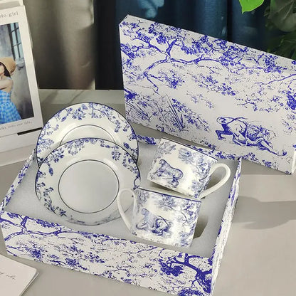 Red, Blue, Gray Tiger Series  Animal Images Bone Porcelain Coffee Cup Plate European Afternoon Tea Cup and Saucer Set Gift Box