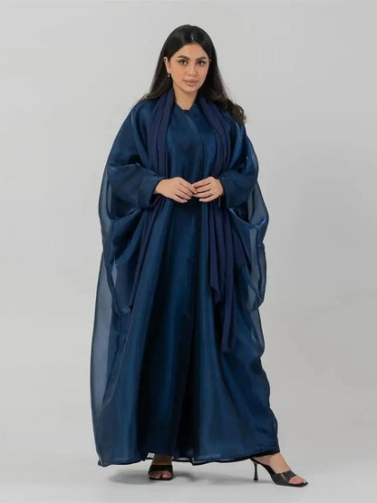 Satin Shimmer Organza Kebaya Dubai Open Abaya Kimono Islam Muslim Dress African Dresses For Women Kaftan Robe Femme Musulmane.