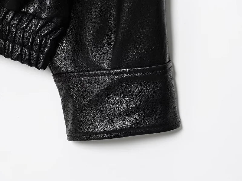 MUJER Schwarze Bomberjacken für Damen, Büro, Kunstleder, Damenjacke, Druckknopf, Wintermäntel für Damen, Mantel, Oberbekleidung