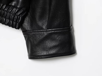 MUJER Schwarze Bomberjacken für Damen, Büro, Kunstleder, Damenjacke, Druckknopf, Wintermäntel für Damen, Mantel, Oberbekleidung