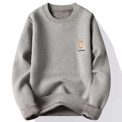 New Mens Fleece Sweater Thickened Pullover Fleece Lined Autumn Winter Crew Neck Jumpers Fashion Knitwear.