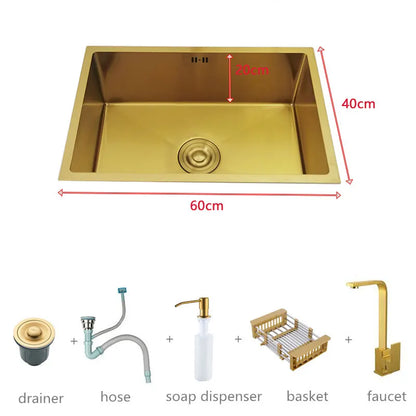 Goldene Küchenspüle aus Edelstahl 304, über der Theke oder unter der Montage, einzelne kleine Bar, goldenes Waschbecken