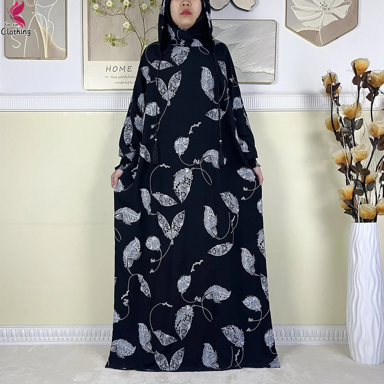 New Ramadan Muslim Cotton Two Hats Abaya Femme Prayer Garment Clothing Dubai Islamic Maxi Arab Robe Muslimic Kaftan Women Dress.